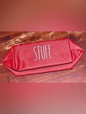 Red 'STUFF.' Zipper  Pouch 9”